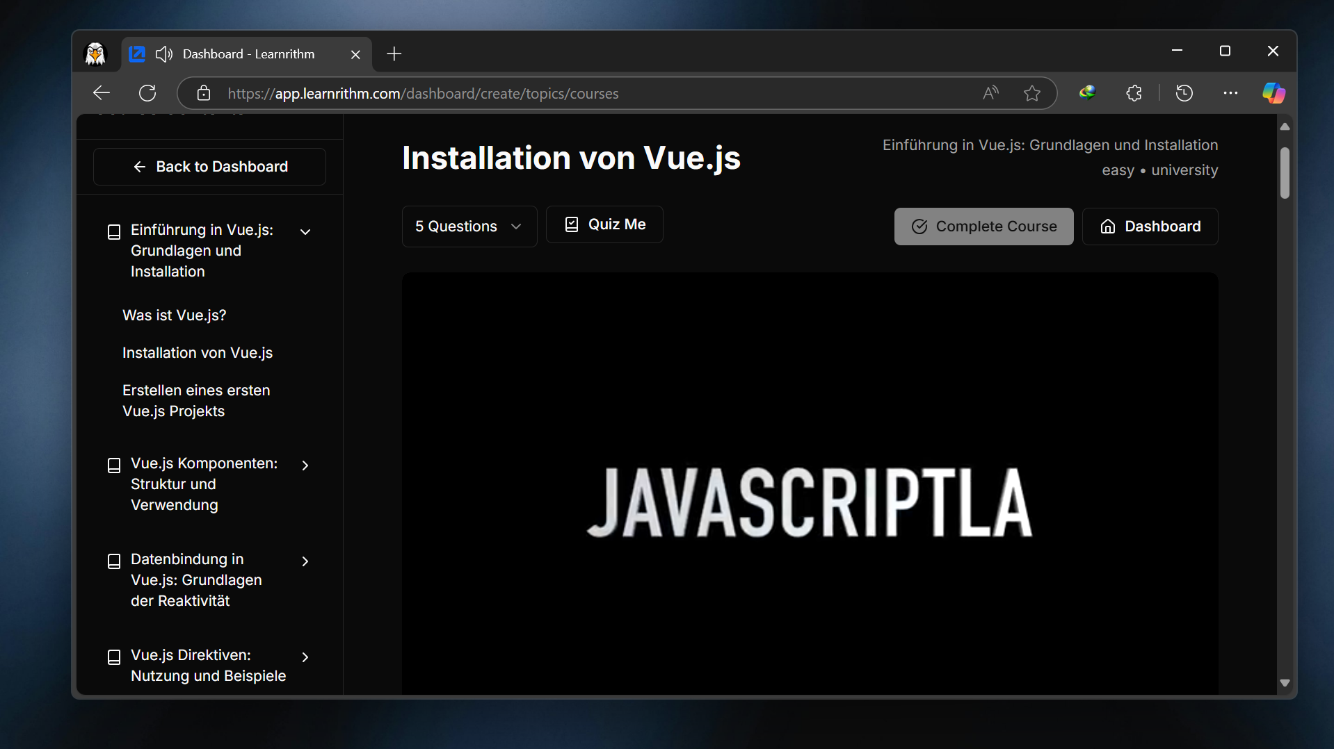 Learnrithm AI MVP dashboard built in 29 days - SaaS MVP builder example showing personalized learning interface