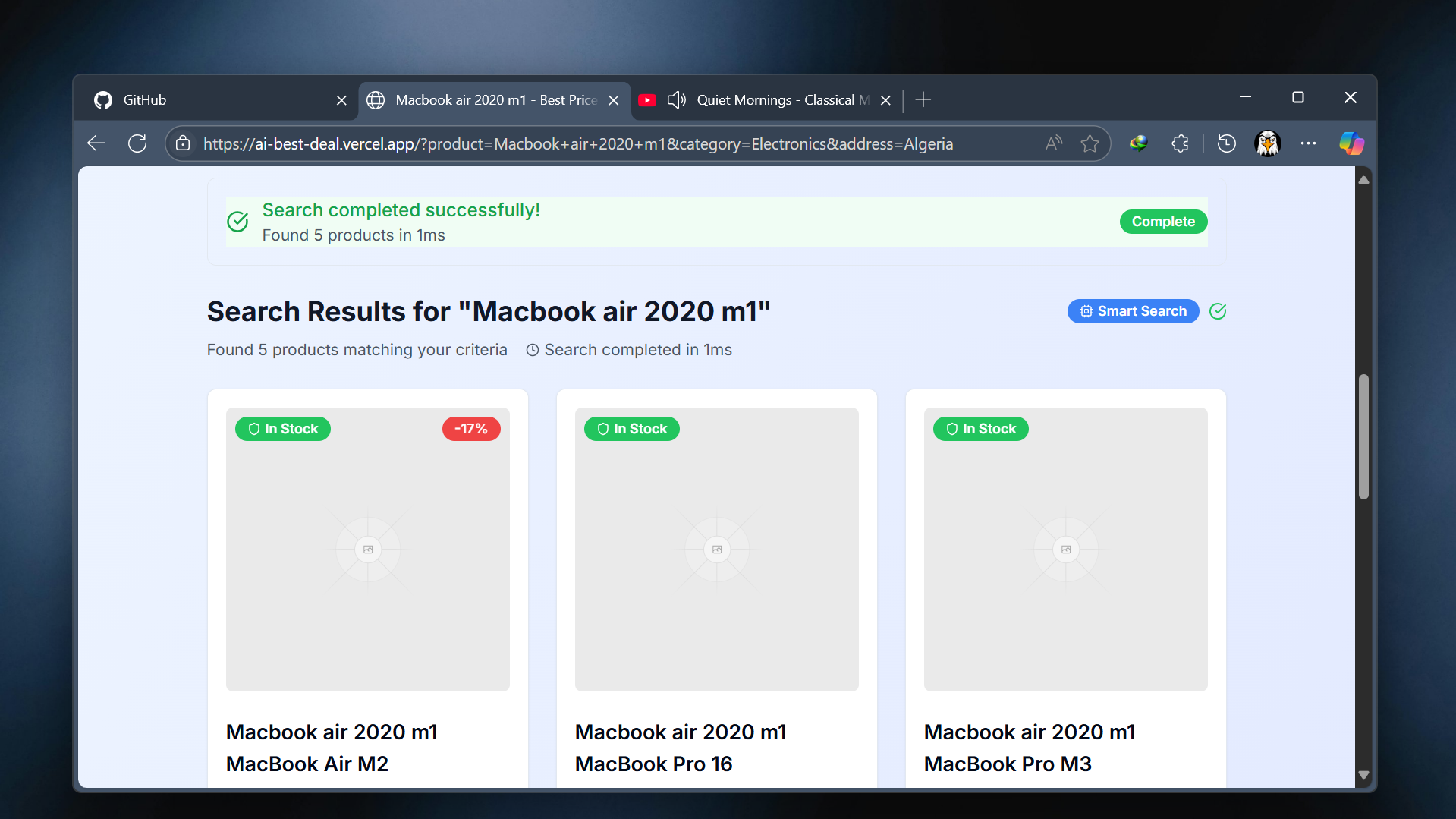 Price Match AI MVP interface - AI MVP developer project completed in 10 days showing intelligent price comparison tool